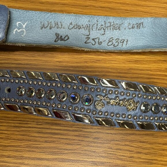 Kippys cowgirl glitter light blue leather rhinestone belt, 32